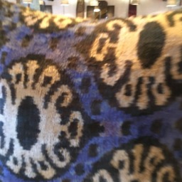 Ikat Velvet Pillow Cover Blue, White Black Handwoven Uzbek Fabric 16x16 - thumbnail 2