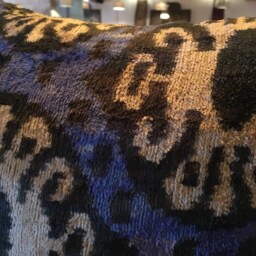 Ikat Velvet Pillow Cover Blue, White Black Handwoven Uzbek Fabric 16x16 - thumbnail 3