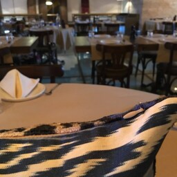 Ikat Velvet Pillow Cover Blue, White Black Handwoven Uzbek Fabric 16x16 - thumbnail 4