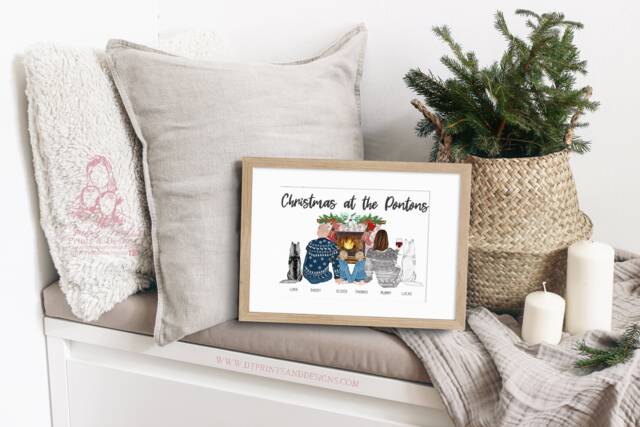 Personalized Christmas Family Portrait Print, Custom Holiday Decoration - image 1