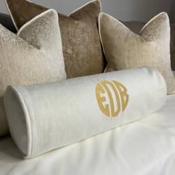 "Modern Personalised Name Initials Embroidered Bolster Cushion 16""x6"