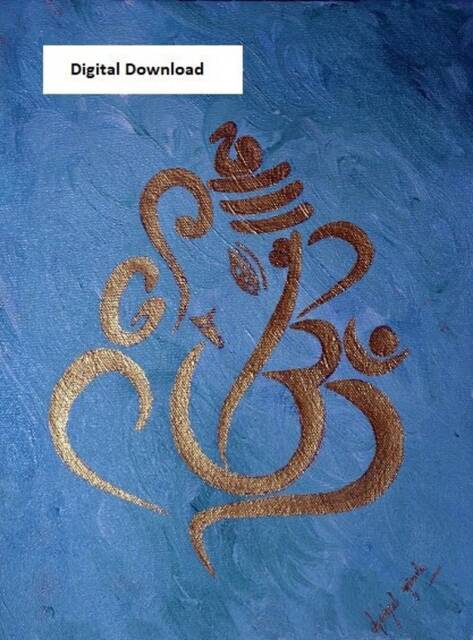 Ganesha Painting Modern Indian Wall Art, Diwali Gift - Digital Download - image 1