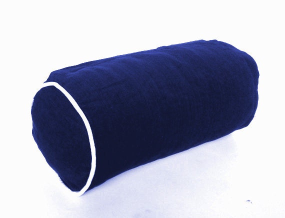 Navy Cotton Bolster Pillow Cover, Round Cylinder With Piping - image 1