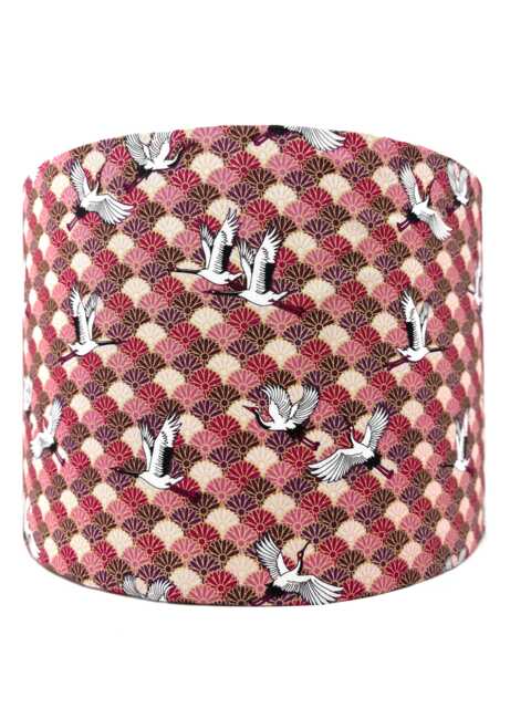 Japanese Cranes & Dahlias Lampshade Pink Floral Oriental Style - image 1