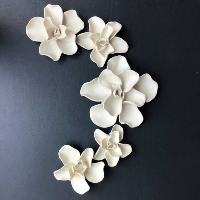 5 Gardenia Porcelain Flowers, Hand Sculpted 3D Wall Art - image 1