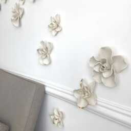 5 Gardenia Porcelain Flowers, Hand Sculpted 3D Wall Art - thumbnail 2