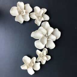 5 Gardenia Porcelain Flowers, Hand Sculpted 3D Wall Art - thumbnail 1