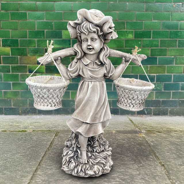 Stone Girl With Two Planter Statue Cement Garden Sculpture Flower Pot Concrete Flower Decoration Lover Gift - image 1