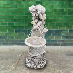 Stone Girl With Two Planter Statue Cement Garden Sculpture Flower Pot Concrete Flower Decoration Lover Gift - thumbnail 2