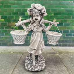 Stone Girl With Two Planter Statue Cement Garden Sculpture Flower Pot Concrete Flower Decoration Lover Gift - thumbnail 1
