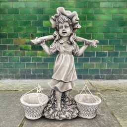 Stone Girl With Two Planter Statue Cement Garden Sculpture Flower Pot Concrete Flower Decoration Lover Gift - thumbnail 3