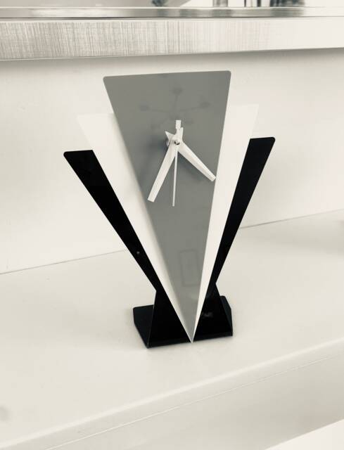Art Deco Style Retro Mantle Clock Gift in Black White Grey Acrylic - image 1