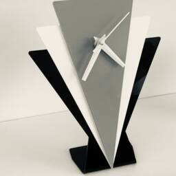 Art Deco Style Retro Mantle Clock Gift in Black White Grey Acrylic - thumbnail 2