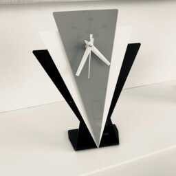 Art Deco Style Retro Mantle Clock Gift in Black White Grey Acrylic - thumbnail 4