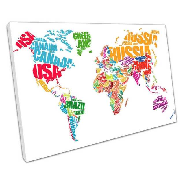 White World Map Word Cloud Art Countries Names Ready To Hang Wall Decor For Home Office - image 1