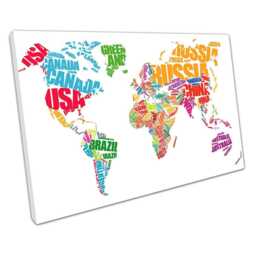 White World Map Word Cloud Art Countries Names Ready To Hang Wall Decor For Home Office - thumbnail 1
