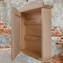 Wooden Key Cabinet - 5 Hooks Wall Mounted Box Key's Rack Hanging Holder Cupboard Organiser Paintable Decorative Wood - thumbnail 4