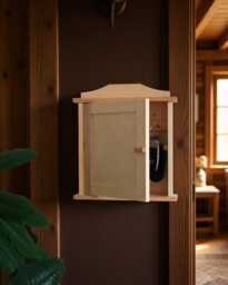 Wooden Key Cabinet - 5 Hooks Wall Mounted Box Key's Rack Hanging Holder Cupboard Organiser Paintable Decorative Wood - thumbnail 1