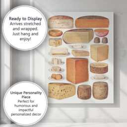 Vintage Artisan Cheese Collection Food Illustration Canvas Wall Art Print Decor Picture Ready To Hang - thumbnail 3