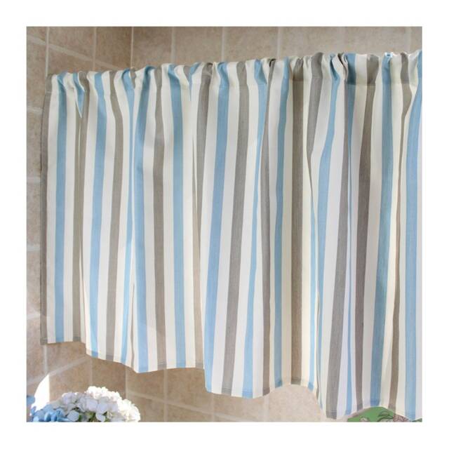 Cafe Curtain Window Valance/Window Treatment/Kitchen Room Curtain/Child Bedroom Curtain/Bathroom Shower Curtain-Blue Gray Stripe, Free Gift - image 1