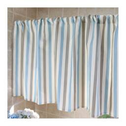 Cafe Curtain Window Valance/Window Treatment/Kitchen Room Curtain/Child Bedroom Curtain/Bathroom Shower Curtain-Blue Gray Stripe, Free Gift - thumbnail 1