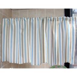 Cafe Curtain Window Valance/Window Treatment/Kitchen Room Curtain/Child Bedroom Curtain/Bathroom Shower Curtain-Blue Gray Stripe, Free Gift - thumbnail 2