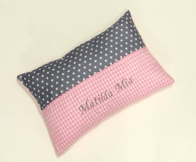 "Personalized Baby Pillow, Pink ""Pink & Grey Stars" - image 1