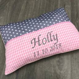 "Personalized Baby Pillow, Pink ""Pink & Grey Stars" - thumbnail 2