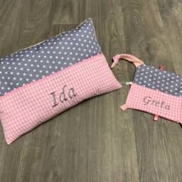 "Personalized Baby Pillow, Pink ""Pink & Grey Stars" - thumbnail 4
