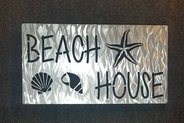 Beach House Sign, Decor, Metal Art, Starfish Seashell Tropical Vacation Home Decor - image 1
