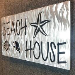 Beach House Sign, Decor, Metal Art, Starfish Seashell Tropical Vacation Home Decor - thumbnail 3