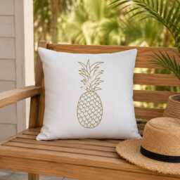 Gold Pineapple Pillow, Tropical Throw Cotton Cushion Cover, Farmhouse Decor, Housewarming Gift, Living Room Decor - thumbnail 3