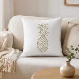 Gold Pineapple Pillow, Tropical Throw Cotton Cushion Cover, Farmhouse Decor, Housewarming Gift, Living Room Decor - thumbnail 1