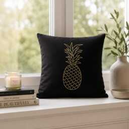 Gold Pineapple Pillow, Tropical Throw Cotton Cushion Cover, Farmhouse Decor, Housewarming Gift, Living Room Decor - thumbnail 2