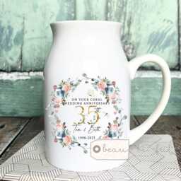 Personalised Coral Wedding Anniversary Gift 35Th 35 Ruby Silver Golden Diamond Floral Ceramic Small Vase Jug Mug - thumbnail 1