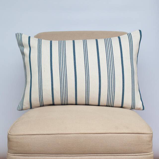 Mykonos Striped Xl Rectangular Cushion. Nautical Stripes in Marine Blue & White. Beachut, Yacht & Seaside Home Accessory. 23X15 - image 1