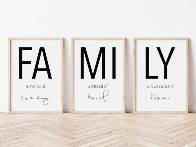 Family Print Set Of 3 - Crazy Loud Love Quotes Home Decor - image 1