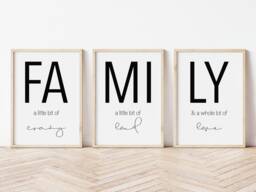 Family Print Set Of 3 - Crazy Loud Love Quotes Home Decor - thumbnail 1