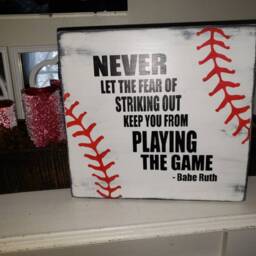 Baseball Sign Never Let The Fear Of Striking Out Keep You From Playing The Game Distressed Wood Sports Decor Babe Ruth Quote Wall Hang - thumbnail 4