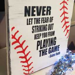 Baseball Sign Never Let The Fear Of Striking Out Keep You From Playing The Game Distressed Wood Sports Decor Babe Ruth Quote Wall Hang - thumbnail 3