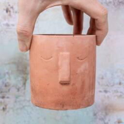 Moai Style 3D Face Plant Pot, Cast in Concrete - thumbnail 3