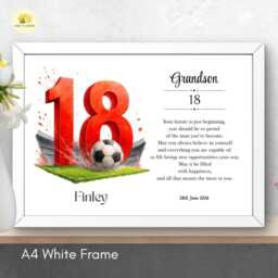 18Th Birthday Print For Grandson Personalised Red Football Team Wall Art Gift - A4/A3 - thumbnail 3