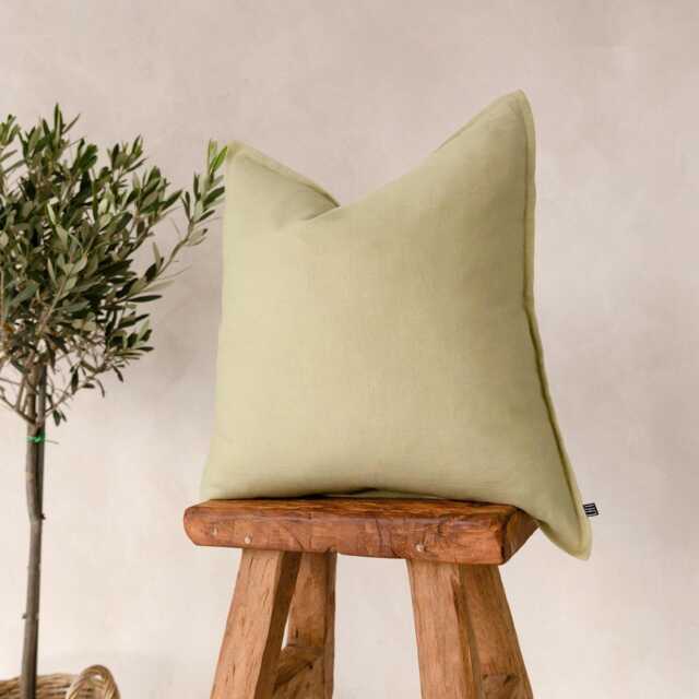 Handmade Pale Olive Linen Pillow Cover, Flange Edge - image 1