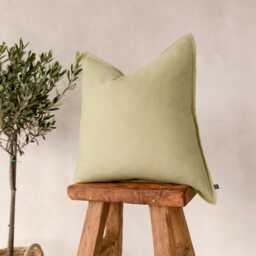 Handmade Pale Olive Linen Pillow Cover, Flange Edge - thumbnail 1