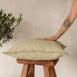 Handmade Pale Olive Linen Pillow Cover, Flange Edge - thumbnail 3