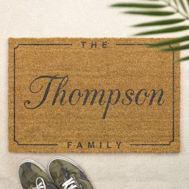 Personalised Brush Door Mat Front Custom Printed First Home Couple's Gift Family Name - image 1