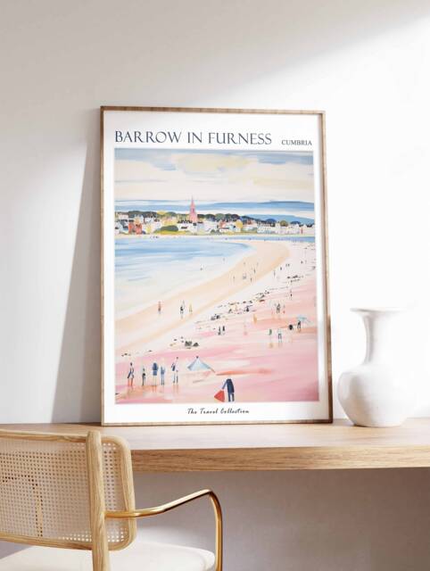 Barrow in Furness Travel Poster Cumbria Beach Art Print - image 1