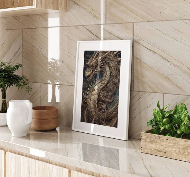 Japanese Gold Dragon Wall Art Print Mythical Oriental Decor For Bedroom Living Room Or Office Modern Asian Inspired Home Accent - image 1