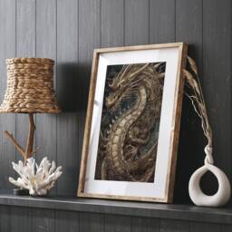 Japanese Gold Dragon Wall Art Print Mythical Oriental Decor For Bedroom Living Room Or Office Modern Asian Inspired Home Accent - thumbnail 3