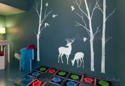 Birch Tree Deer Vinyl Wall Decals, Nursery Stickers